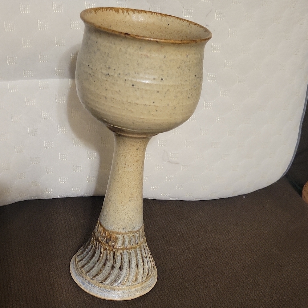 Elegant Ceramic Goblet in Beige and Gray 9 1/4 X 3 3/4" - Picture 2 of 8